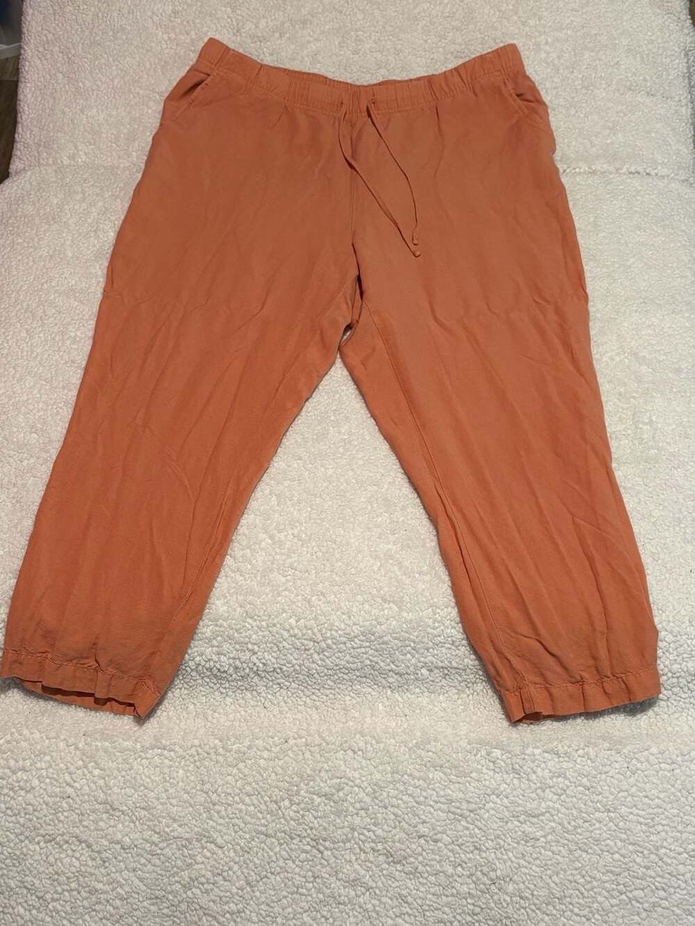 Women's Orange Linen Rayon Blend Drawstring Casual Capris Size XL